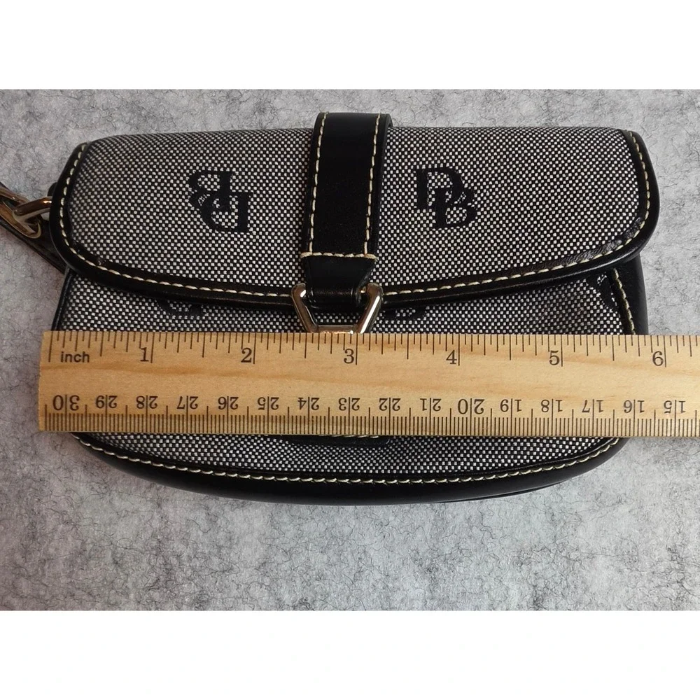 Dooney & Bourke Signature Monogram Wristlet Clutch Black White Canvas Leather